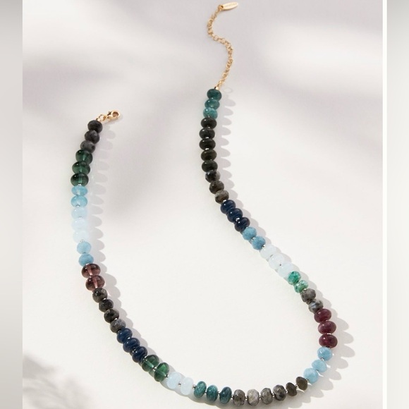 Anthropologie Jewelry - Anthropologie Rainbow Stone Necklace “Dark Gray” Gift Ready Jade Malachite NWT